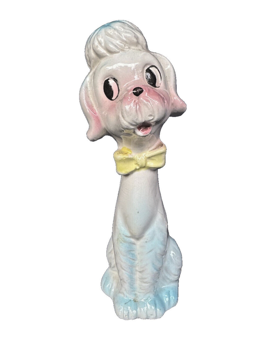 Vtg Poodle 1950's Mid-Century Figurine Kitschy Glossy Ceramic Pastel 6” Bow Tie
